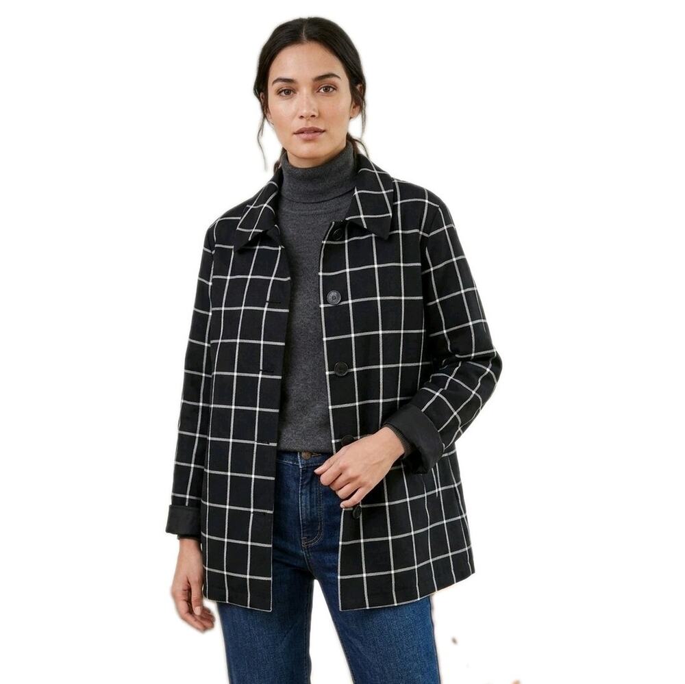 American Living 100% Cotton Reversible Black Windowpane Plaid Jacket Car Coat XL